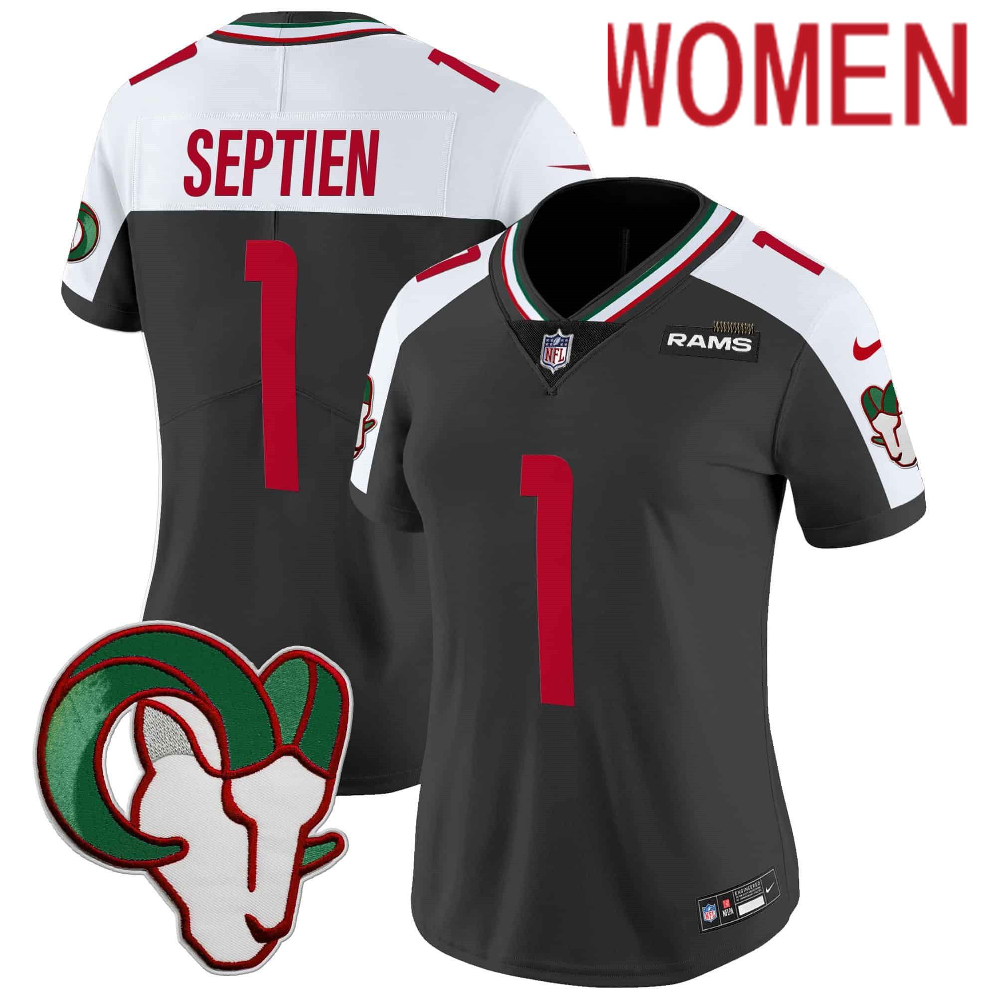 Women Los Angeles Rams 1 Septien Black 2024 Nike Mexico Vapor Limited NFL Jersey style 1